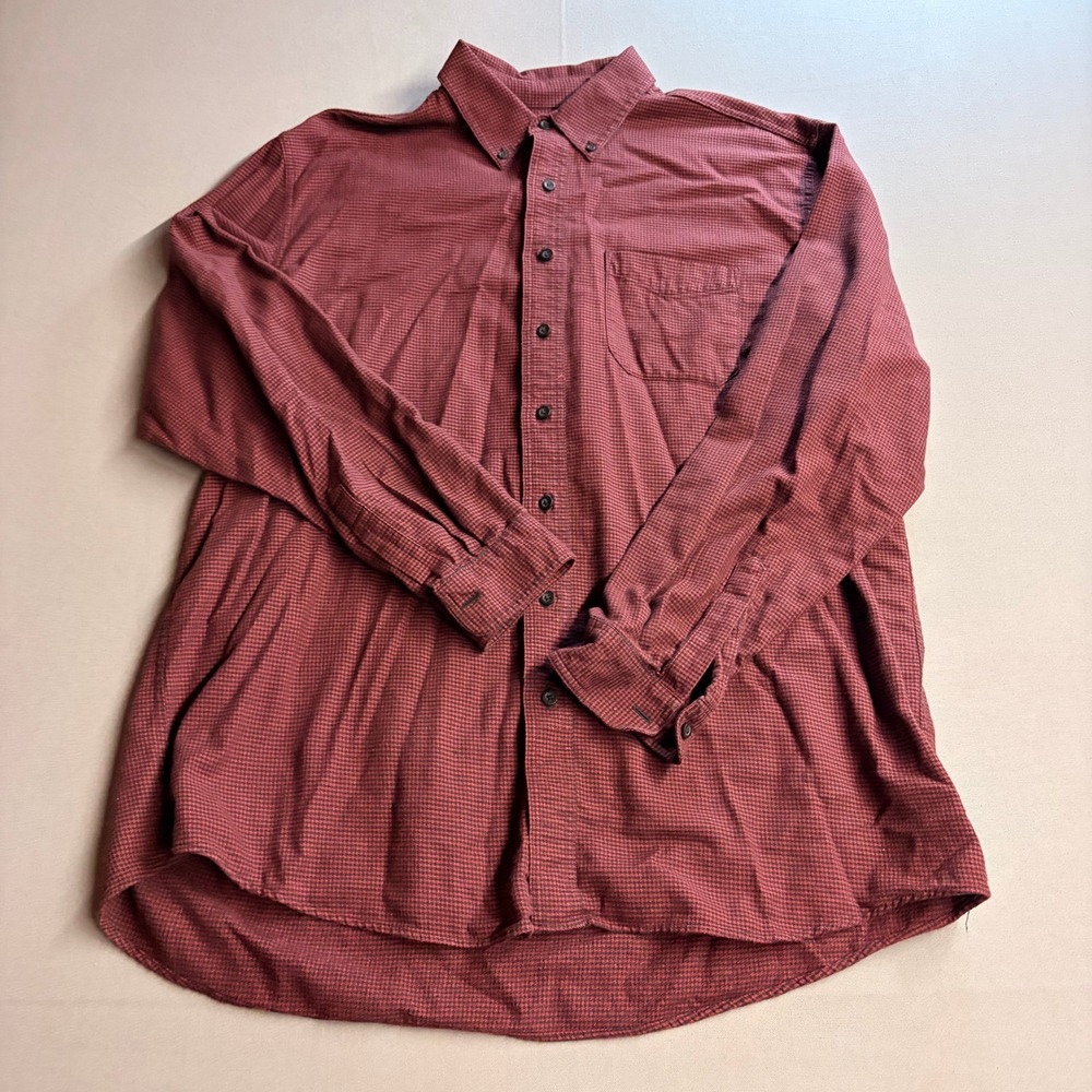 L.L. Bean Mens XL Tall Red Black Check Cotton Button Down Shirt Traditional Fit